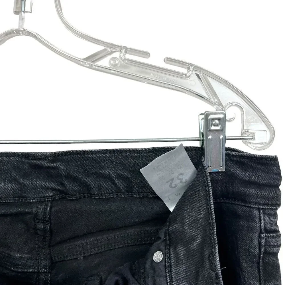 MNML Mens Jeans Stretch Slim Straight Distressed Raw Zip Fly Black Size 32W*